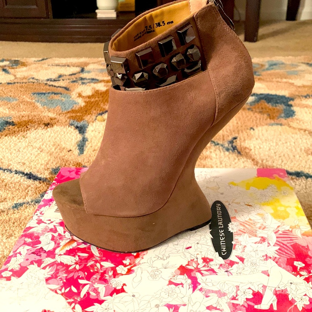 Tan suede wedges